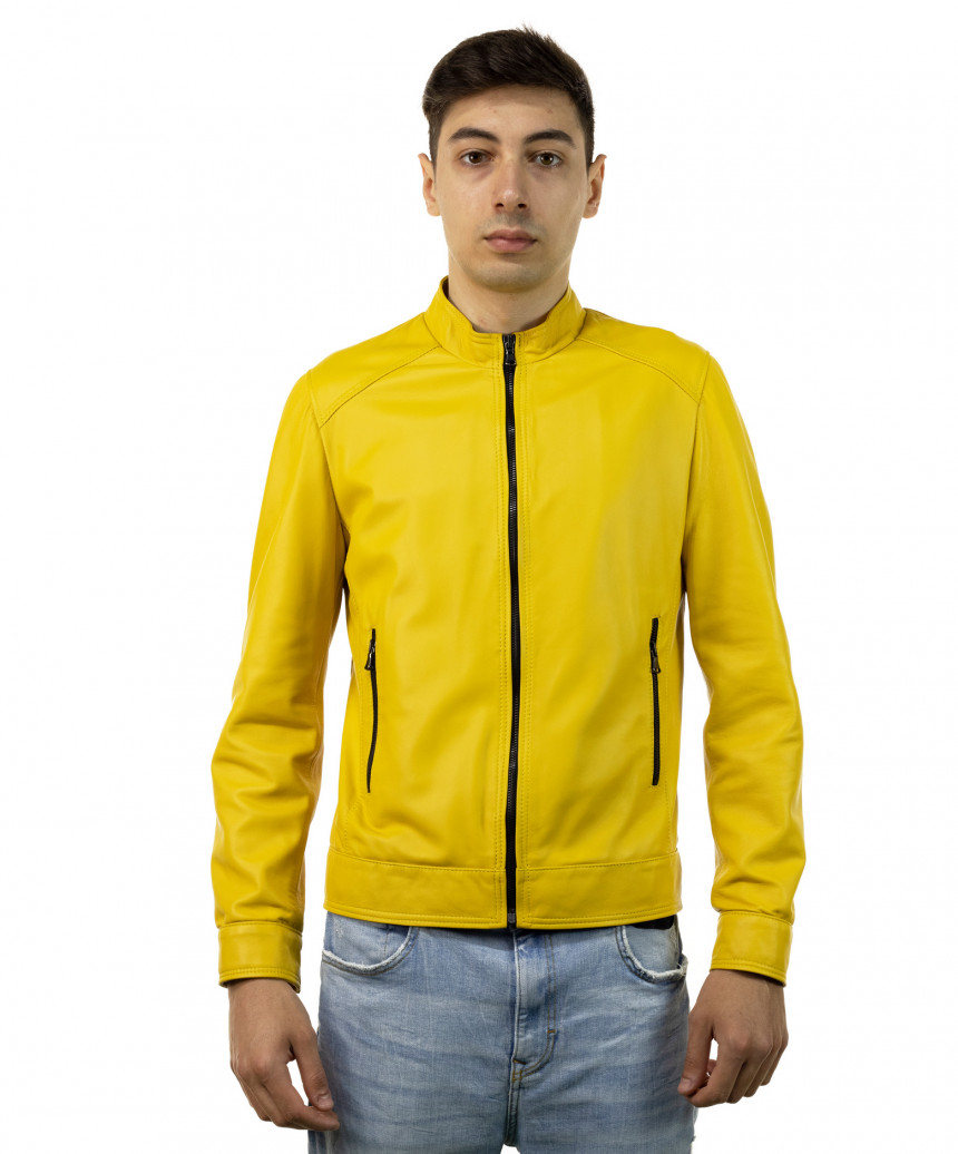 Man jacket mod. U08 genuine Yellow leather 100% made in Italy