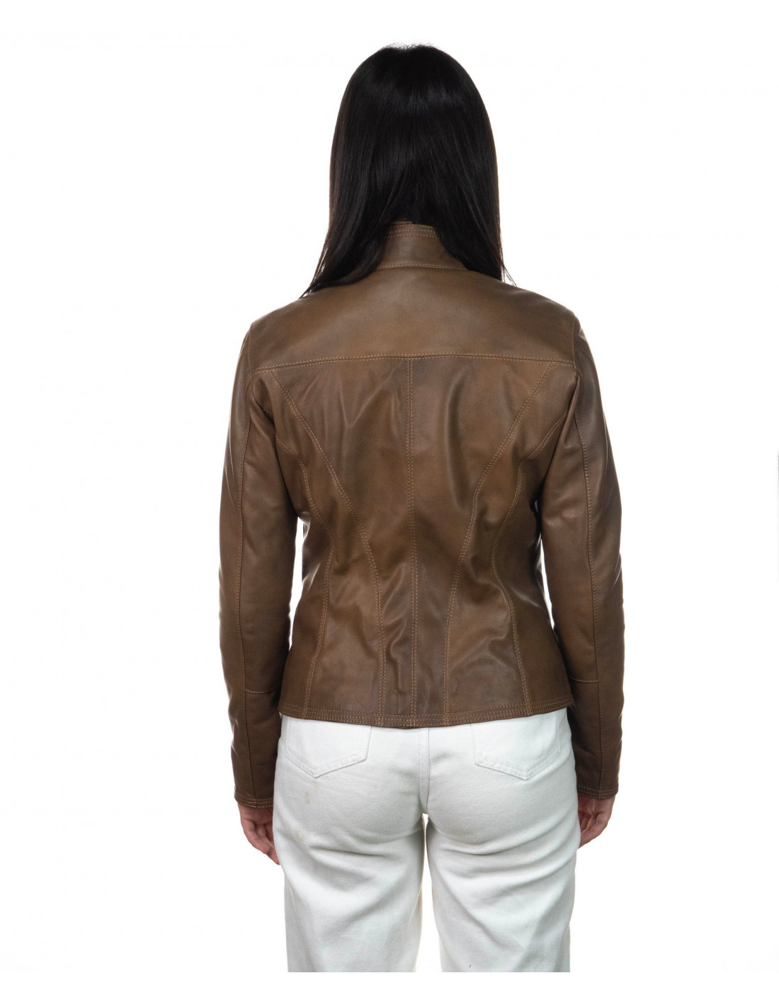 Woman jacket mod. Zara in genuine Brown leather 100% made in Italy