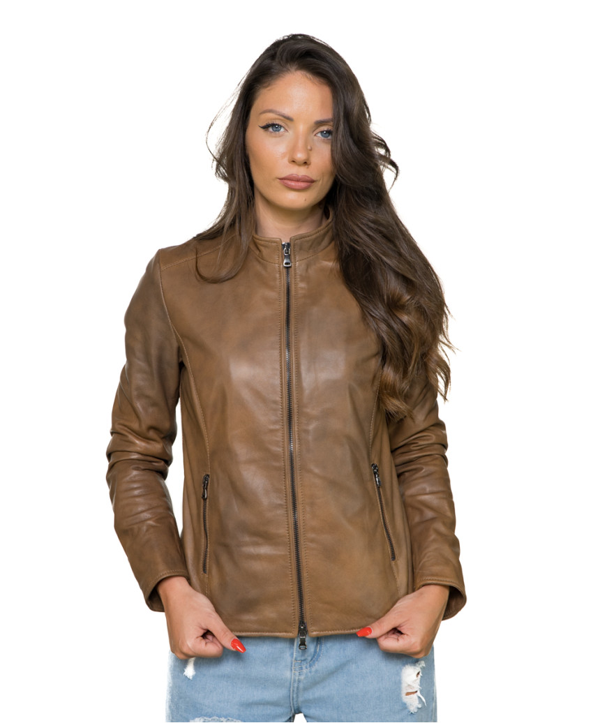 Biker Leather Jacket in Light Brown Colour - SBKR-LB – Mender Leather  Factory